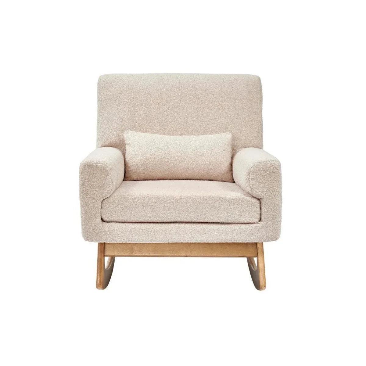 Beige boucle baby rocking & nursing chair with padded back and seat