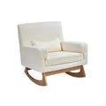 Chalk boucle baby rocking and nursing chair with wide arms and cushioned seat
