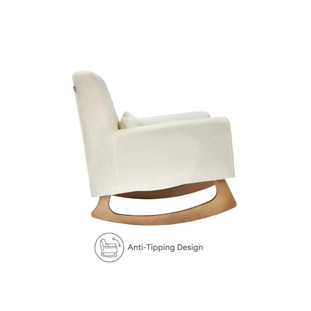 Chalk boucle baby rocking and nursing chair with arched rocker base and tall back