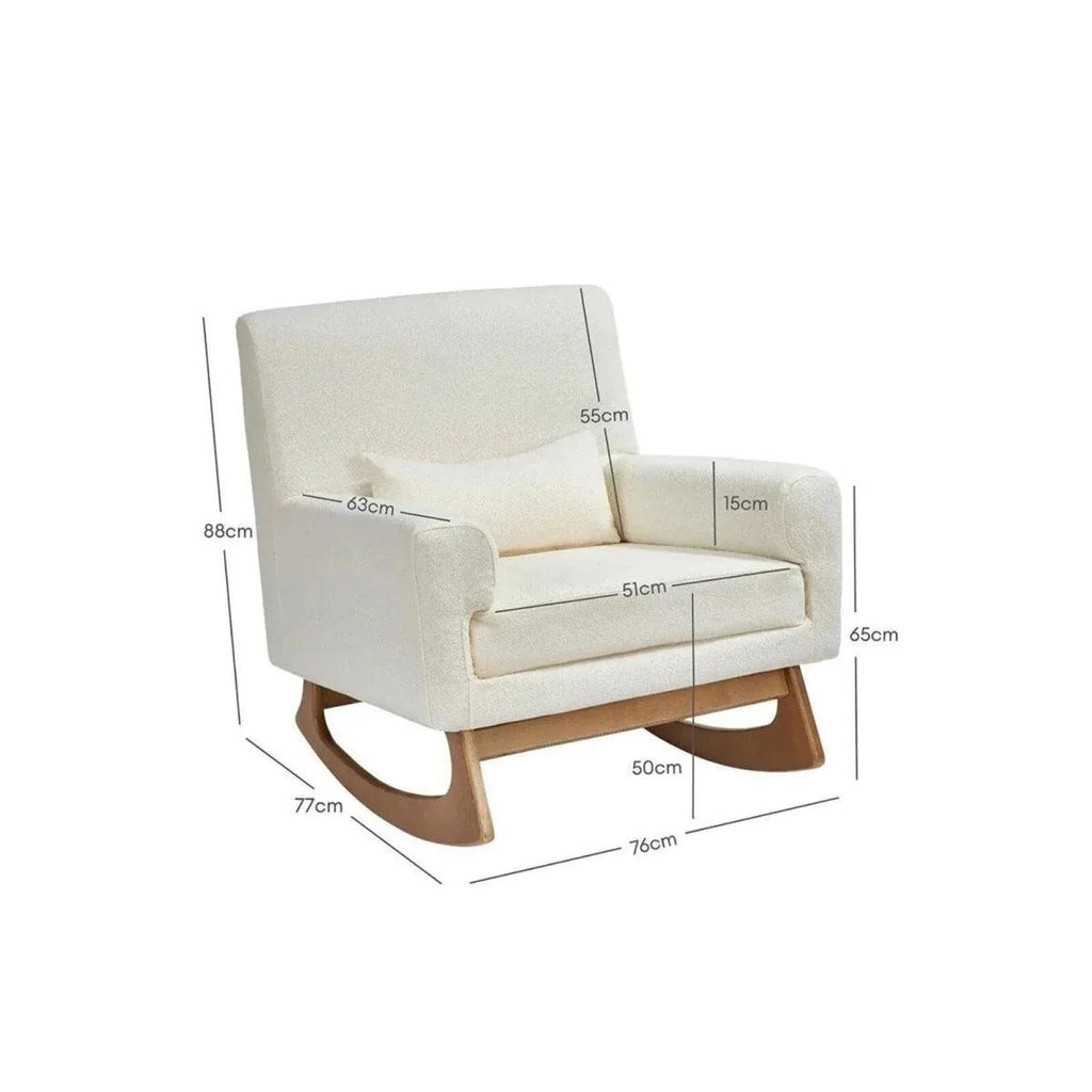 Chalk boucle baby rocking and nursing chair with padded seat, back, and arms