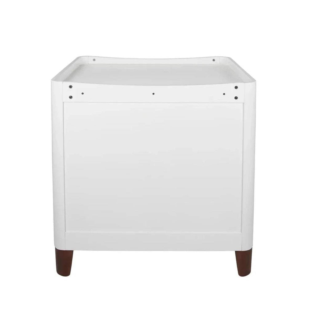 White baby dresser back panel with walnut legs