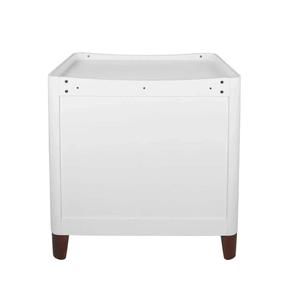 White baby dresser back panel with walnut legs