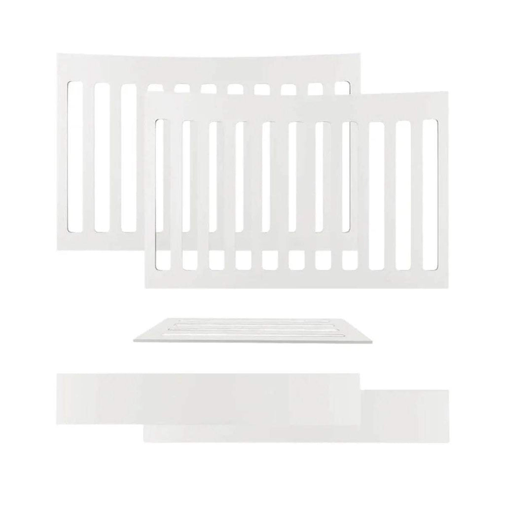 Cot bed extension kit with white slatted end panels and matching rails