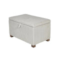 Ecru corduroy baby footstool with square cushioned lid and dark wooden feet