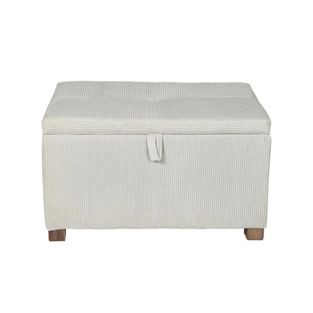 Ecru corduroy baby footstool with stitched square seat and fabric handle
