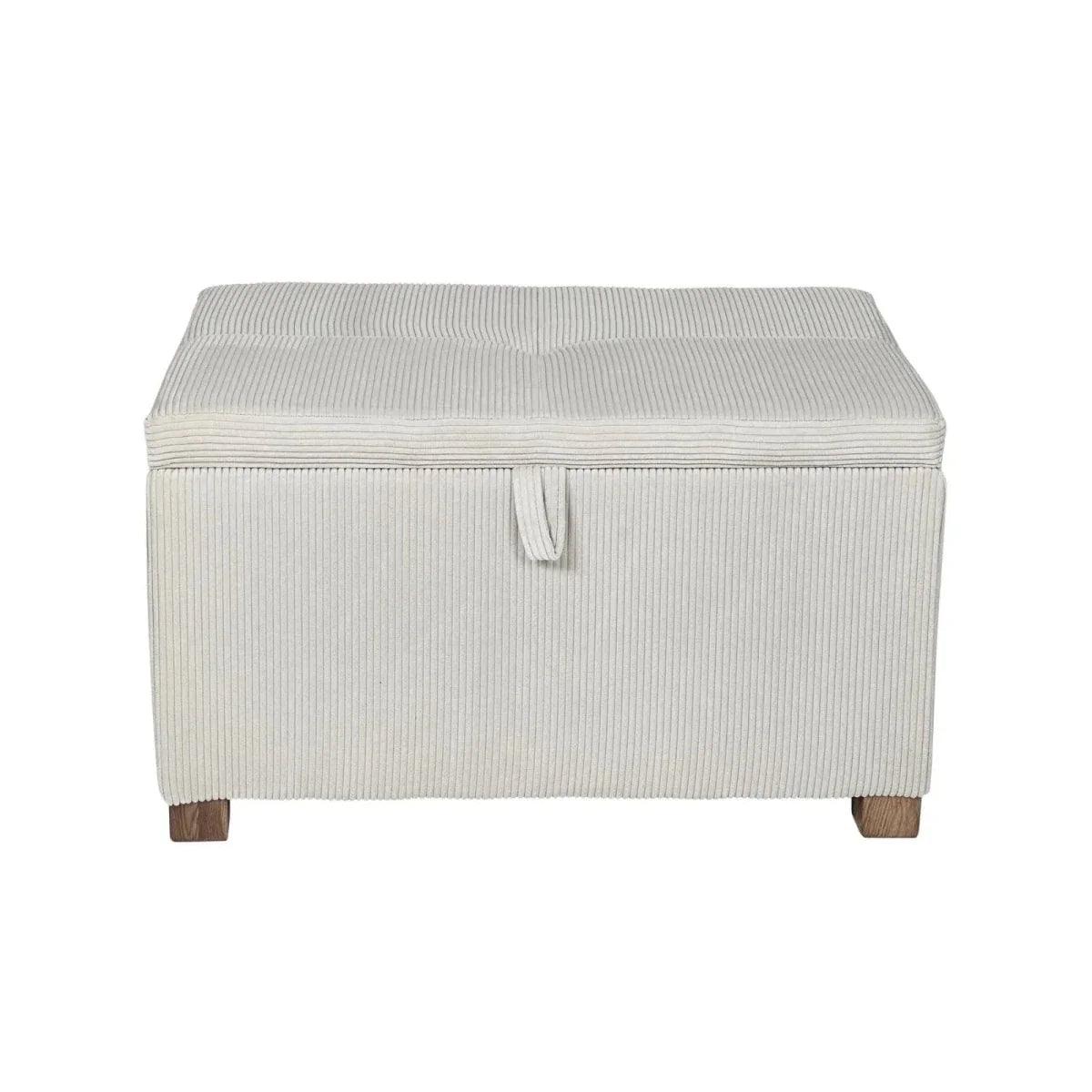 Ecru corduroy baby footstool with stitched square seat and fabric handle