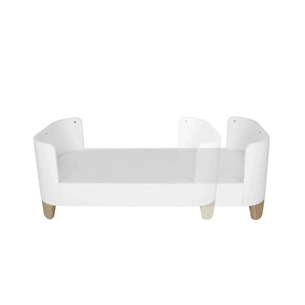 White junior bed extension with side panels and rounded corners