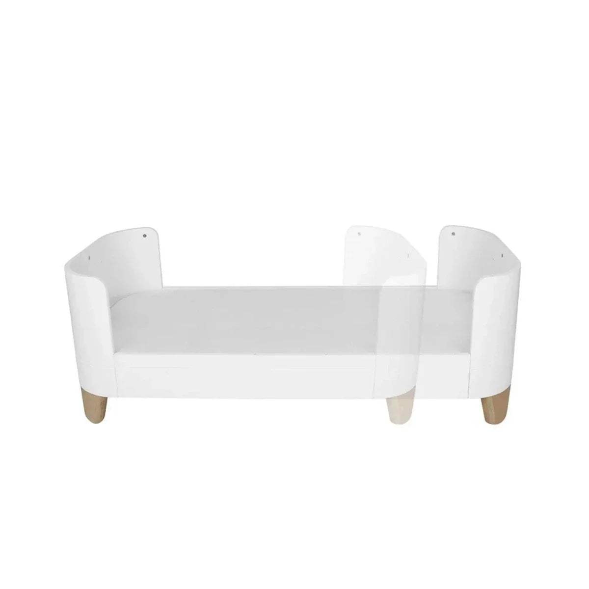 White junior bed extension with side panels and rounded corners