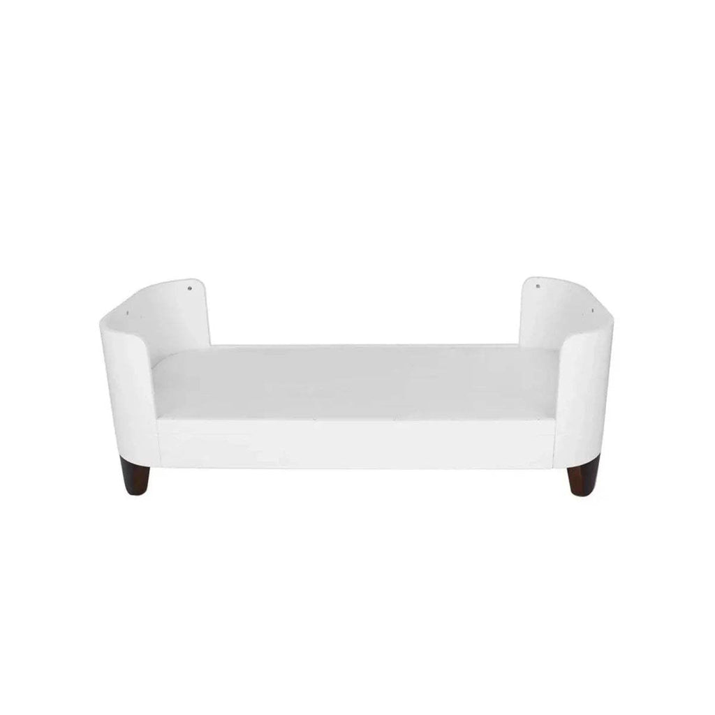 White junior bed extension with two end panels and open side rails