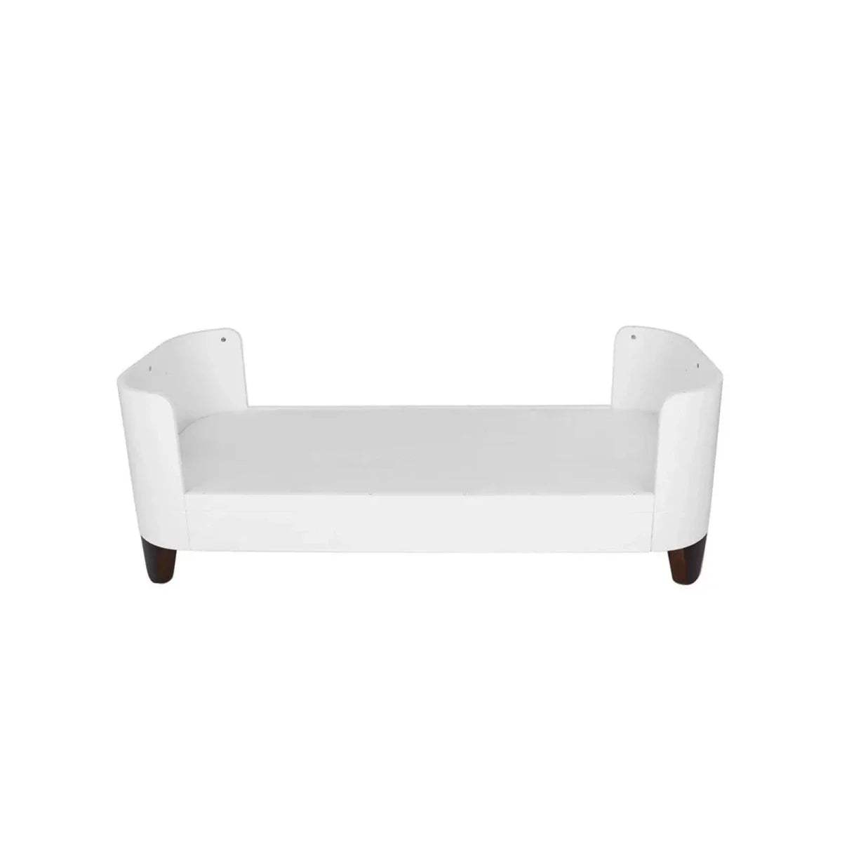 White junior bed extension with two end panels and open side rails