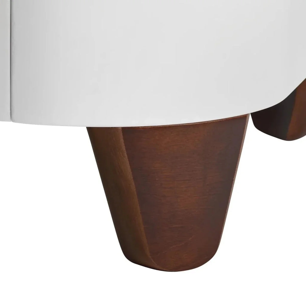 White mini cot leg with dark walnut-colored base