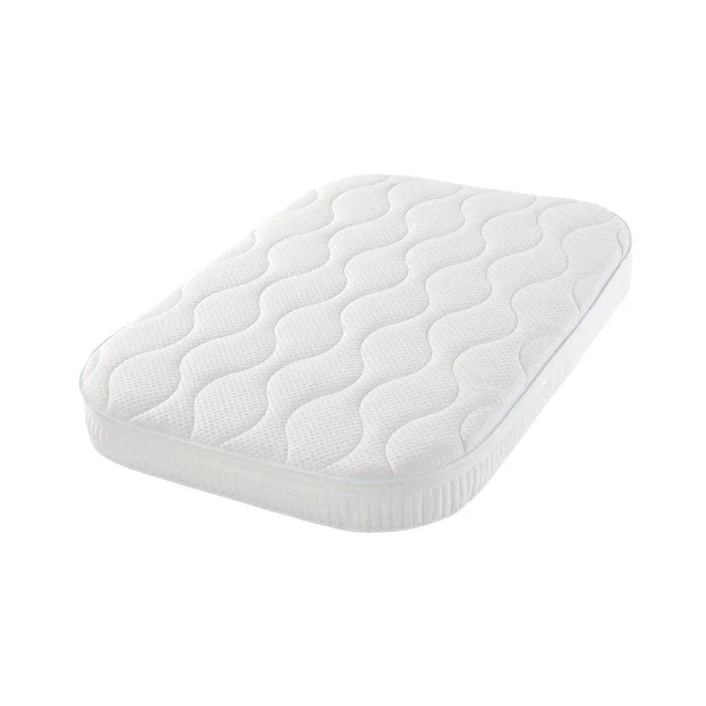 Mini cot mattress, white quilted foam with wavy stitched surface