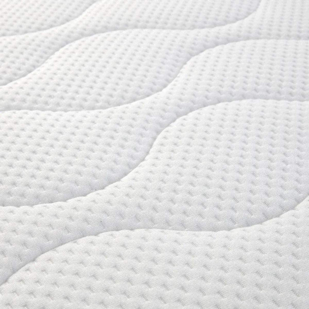 Mini cot mattress, white wavy quilted fabric with raised channel pattern
