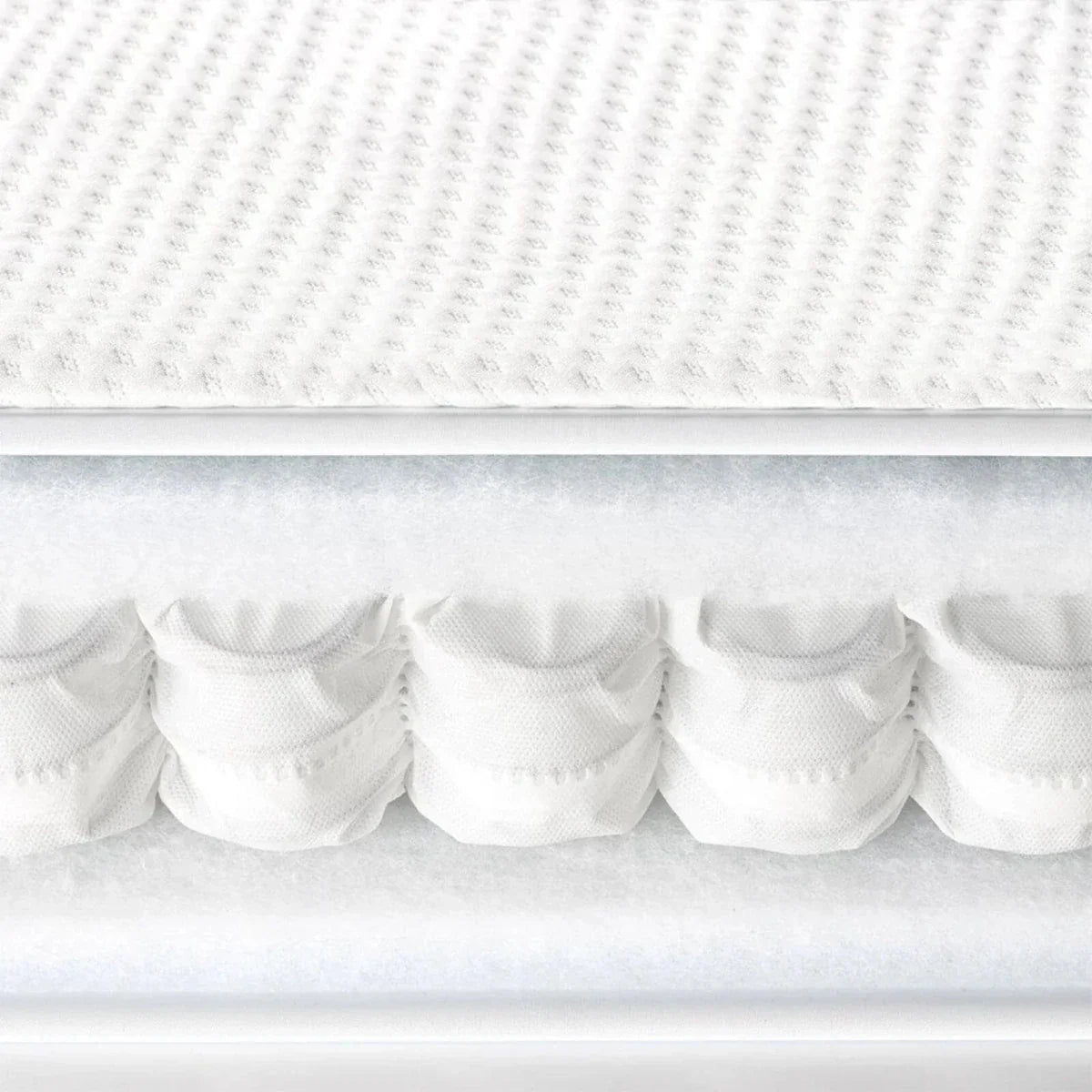 White quilted baby mattress pad with elastic edge and sewn side straps