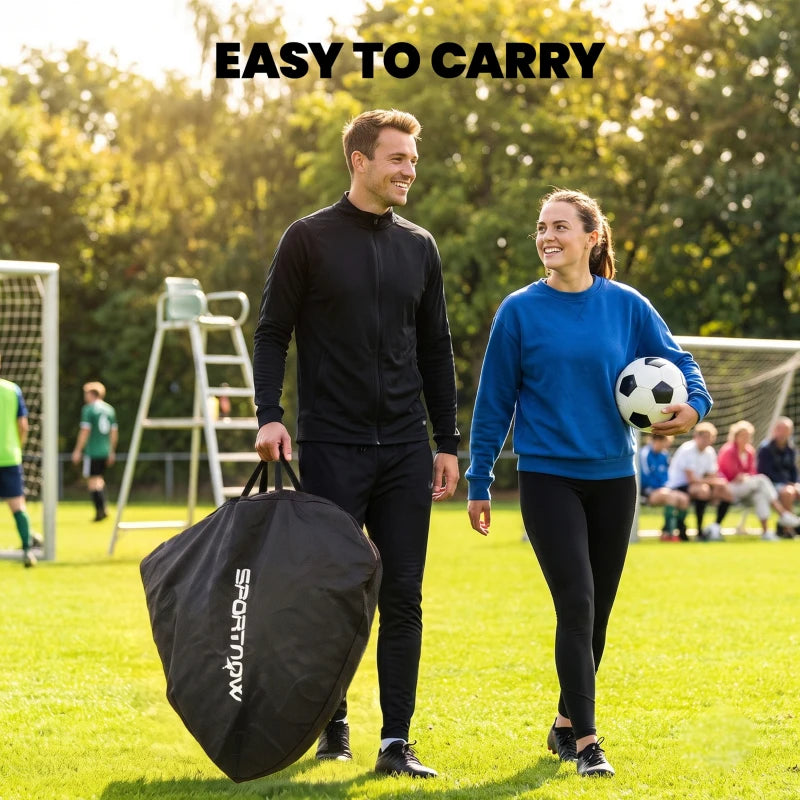 Portable football goal with carry bag, yellow frame and white netting