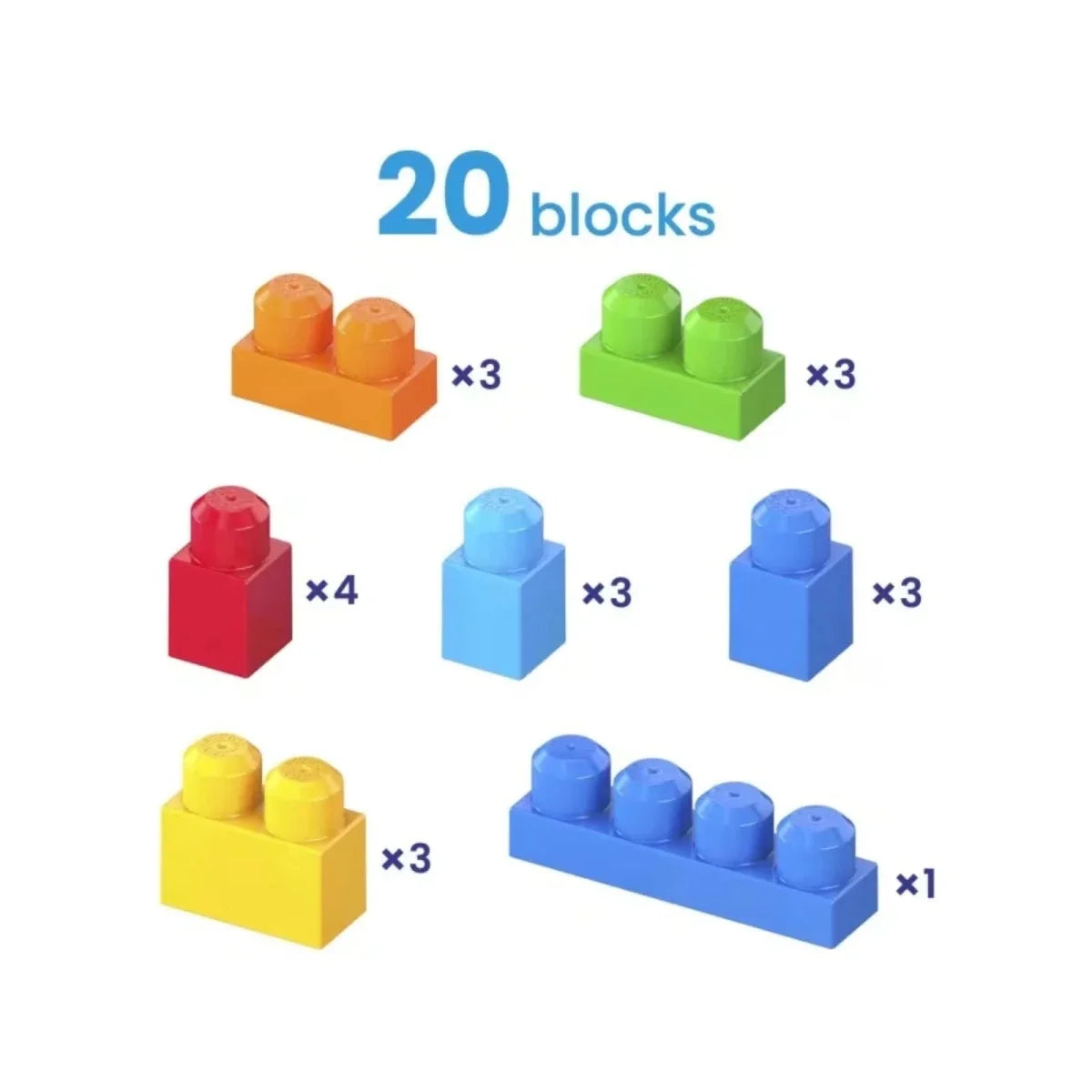 Assorted plastic building blocks in 5 colors, 20-piece set