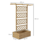 Natural wood raised bed with trellis panel; shows overall height and base size