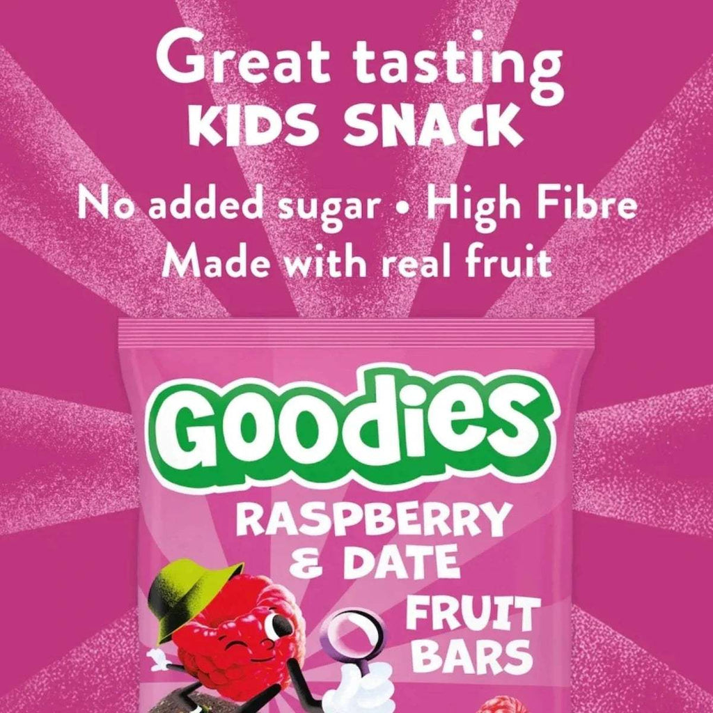 Raspberry and date fruit bars pack with berry mascot and fruit bar label