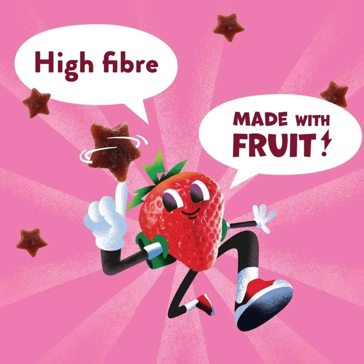 Goodies strawberry gummies character berry with star-shaped gummies on pink pouch