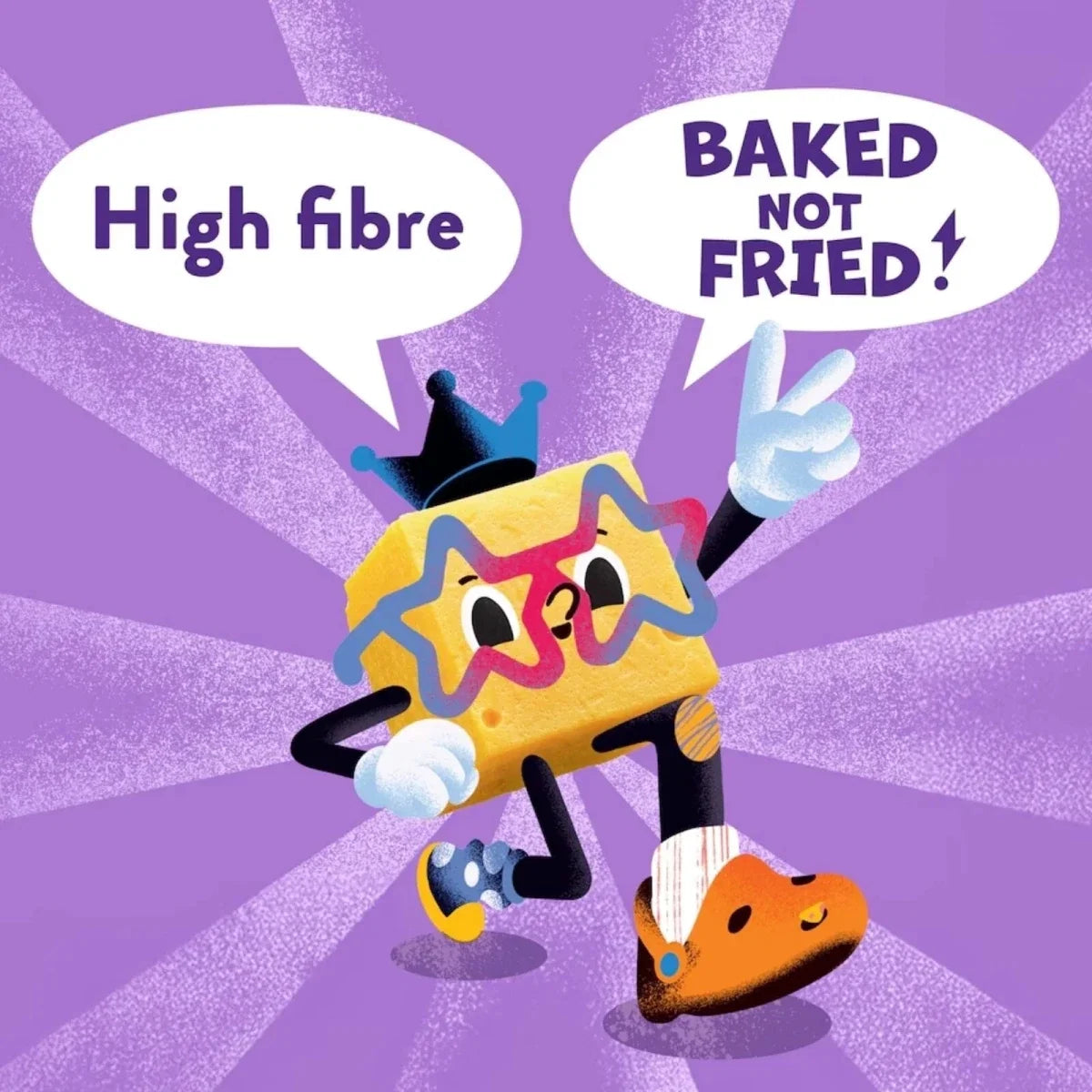 Kids snack pouch with High fibre and Baked not fried badge