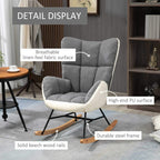 Grey wingback rocking chair detail with cream PU panel and wooden beech rails