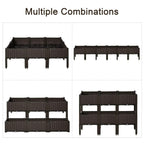 Brown raised planter bed set shown in multiple rectangular layout combinations
