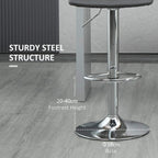 Grey bar stool with sturdy round chrome base and height-adjustment mechanism