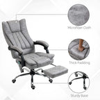 Grey office massage chair with microfiber upholstery, thick padding, and sturdy rolling base