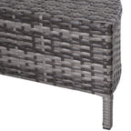 Grey rattan coffee table or sofa side panel with woven wicker pattern and tapered legs