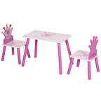 Kids 3-piece table and chair set with princess crown graphics, pink legs and frame