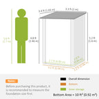 Garden shed size diagram with height and width measurements, 3.3 x 3.4 ft