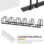 Black bike parking rack end bracket and base with six U-shaped holders