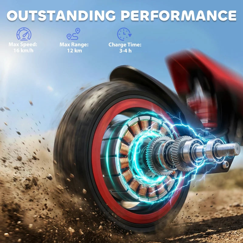 Red front wheel motor with spinning hub and rugged tire for electric scooter