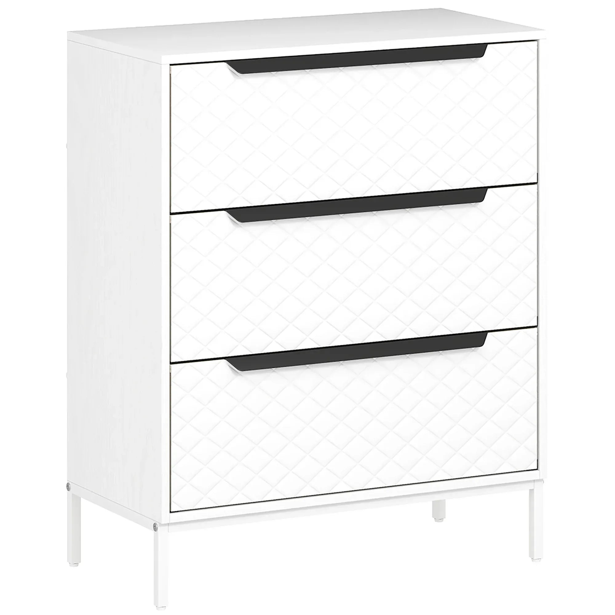 Chest of Drawers, Dresser with 3 Fabric Drawers and Aluminium Handles - White - Bobobiy