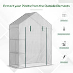 Portable walk-in greenhouse with zip door and clear PE mesh cover, reinforced steel frame