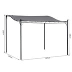 Grey 3x3m metal pergola with canopy roof, front view with four legs