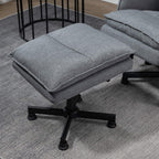 Grey padded footstool with black swivel legs