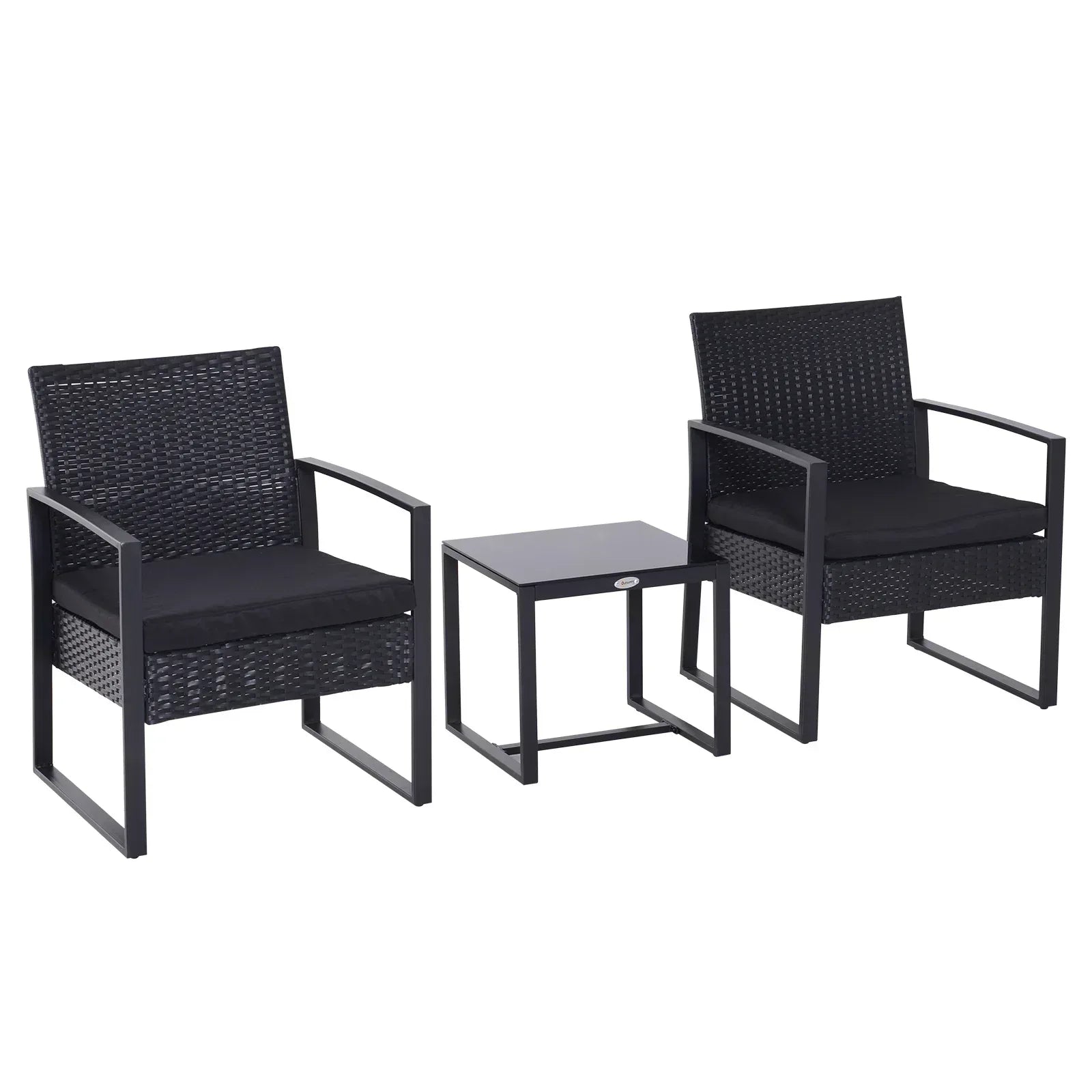 2 Seater Rattan Coffee Set-Black - Bobobiy