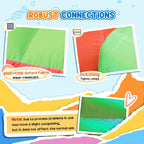 Close-up of inflatable bounce castle fabric panels for robust connections, green and orange