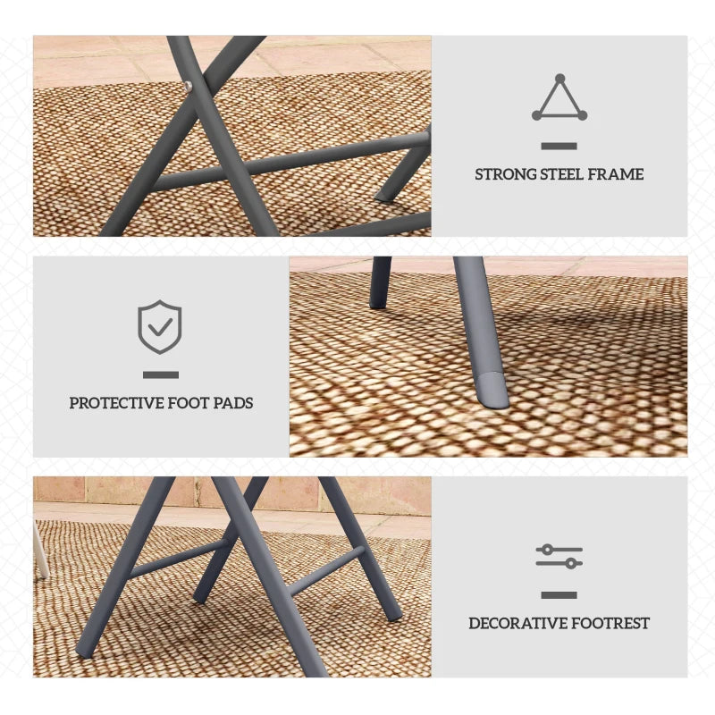 Grey steel frame chair legs with protective foot pads and decorative footrest