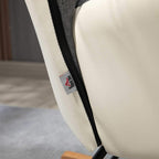 Cream rocking chair side panel with black zipper trim and small brand tag