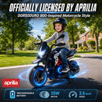 Black kids electric motorbike with bright headlight and glowing blue wheel lights