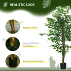Green artificial ficus tree with dark weighted pot and detailed trunk