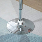 Polished chrome round base of adjustable-height bar table with central lift knob