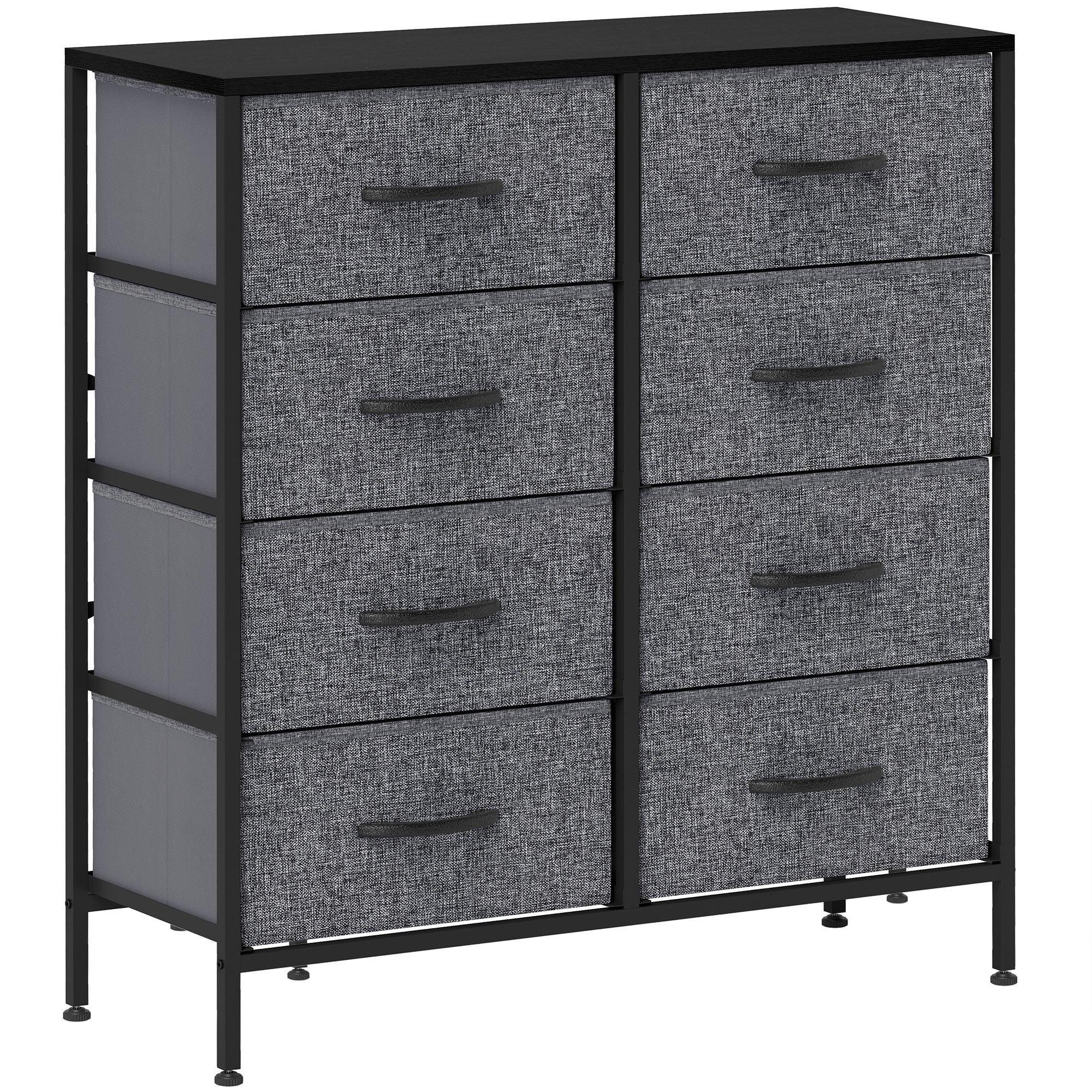 Fabric Chest of Drawers, Industrial Bedroom Dresser with 8 Fabric Drawers, Steel Frame and Wooden Top for Nursery, Living Room, Hallway, Black - Bobobiy