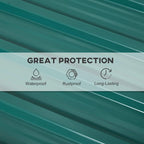 Green corrugated steel roof sheet panel close-up with long ridges