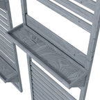 Grey slatted wall plant stand shelf unit with open trellis back