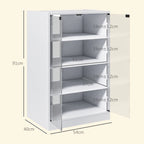 White wood-effect 4-tier hi-fi stand with open shelves and clear glass doors