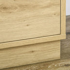 Wood-effect rattan drawer chest lower drawer close-up with smooth panels and seams