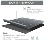 Gray furniture cover fabric showing a waterproof layered construction and stitched seams